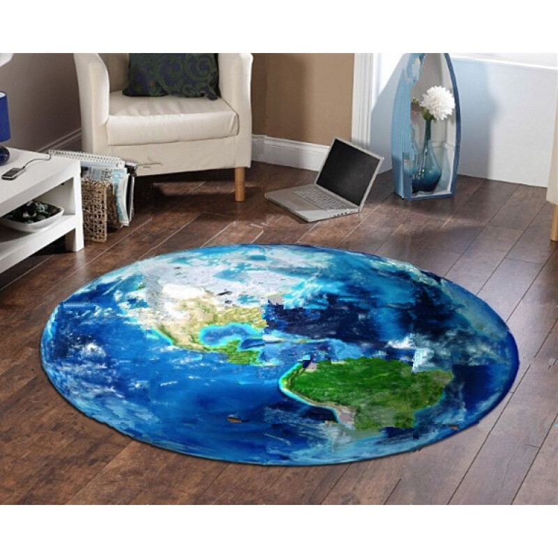 北欧风格圆形月球地毯客厅茶几卧室床边毯拍照地垫电脑椅转椅垫灰色月球_4 直径1.2米 蓝色地球绿地款