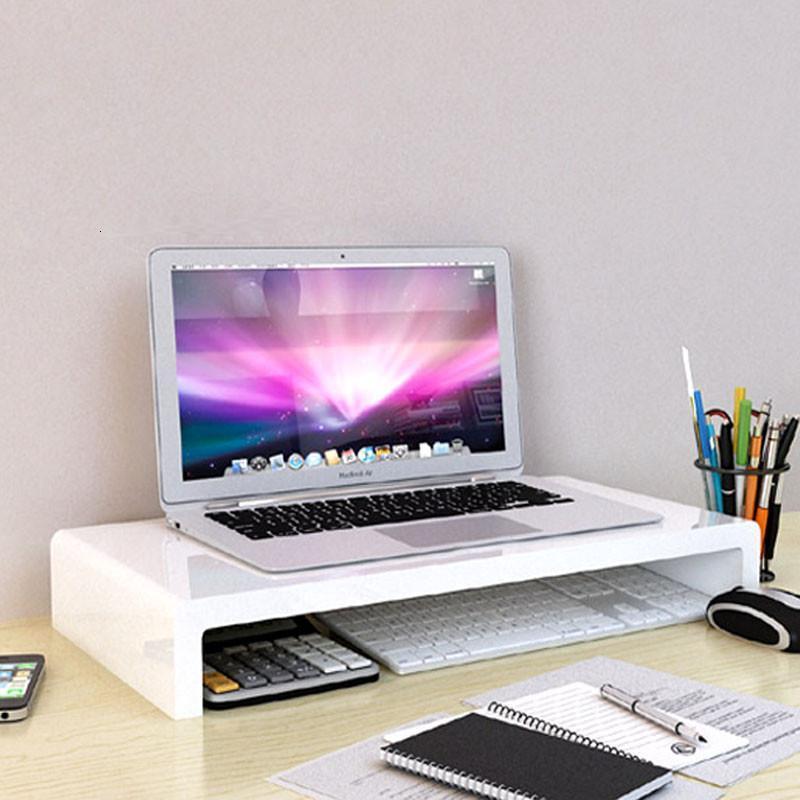 液晶屏幕托架办公桌面键盘收纳双层底座电脑显示器增高架子置物架_8 单层白（60cm长）+柜子白