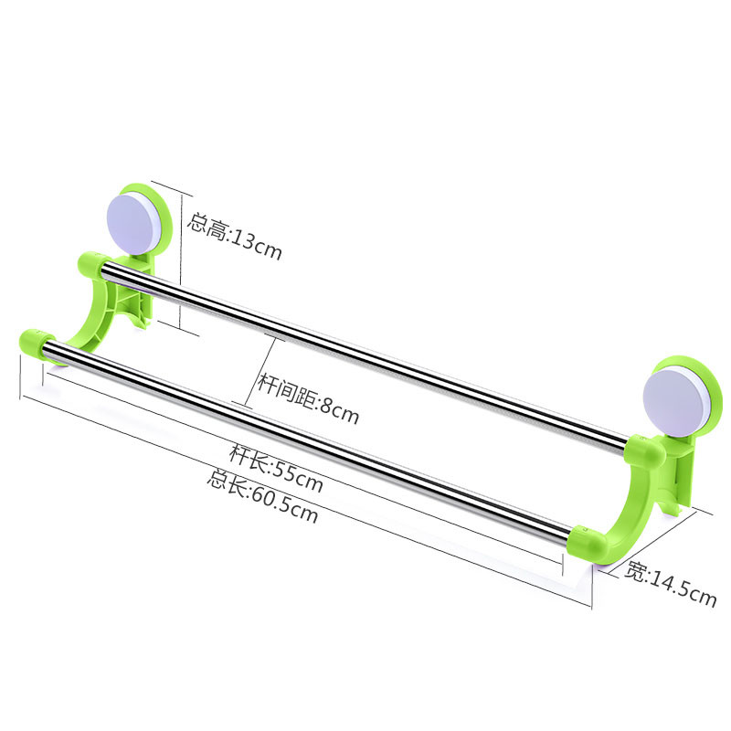 毛巾架免打孔双杆吸盘卫生间厨房浴室毛巾杆抹布架免钉壁式毛巾挂生活家居家装建材五金家装主材厨_19_9 双杆绿色