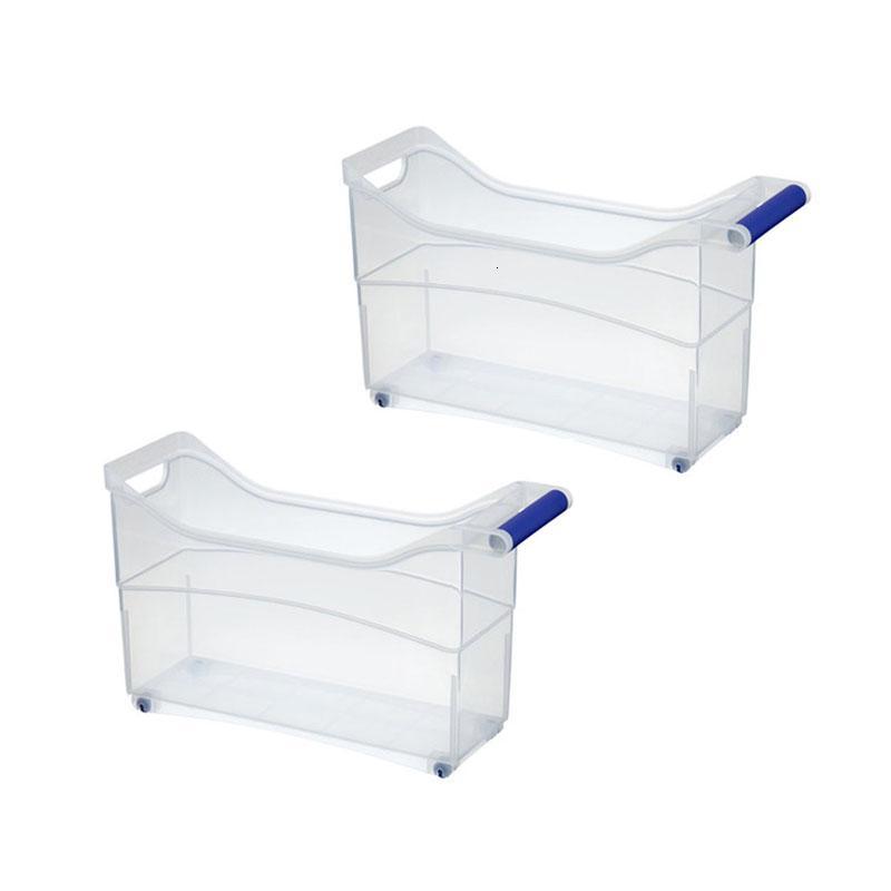 塑料加厚厨房料餐具收纳盒抽屉式透明带滑轮抽拉整理箱 2个装【透明】