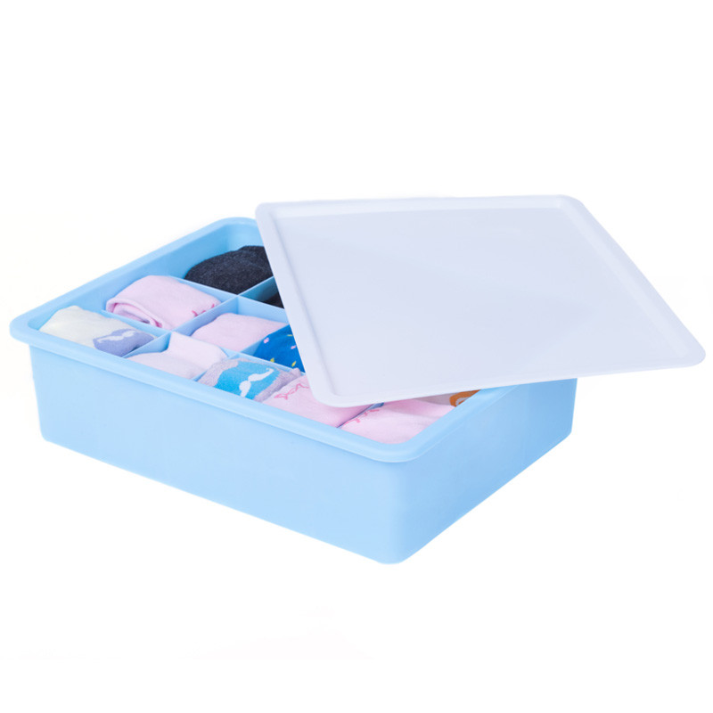 内裤内衣收纳盒塑料有盖整理箱大容量化妆品盒多功能分格袜子盒子_2 15格蓝色1个+1盖子