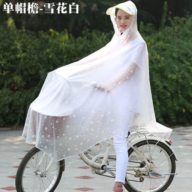 单人电动车自行车雨衣骑行成人男女单车电车透明雨披生活日用晴雨用具雨披雨衣_1 单帽檐自行车雪花白