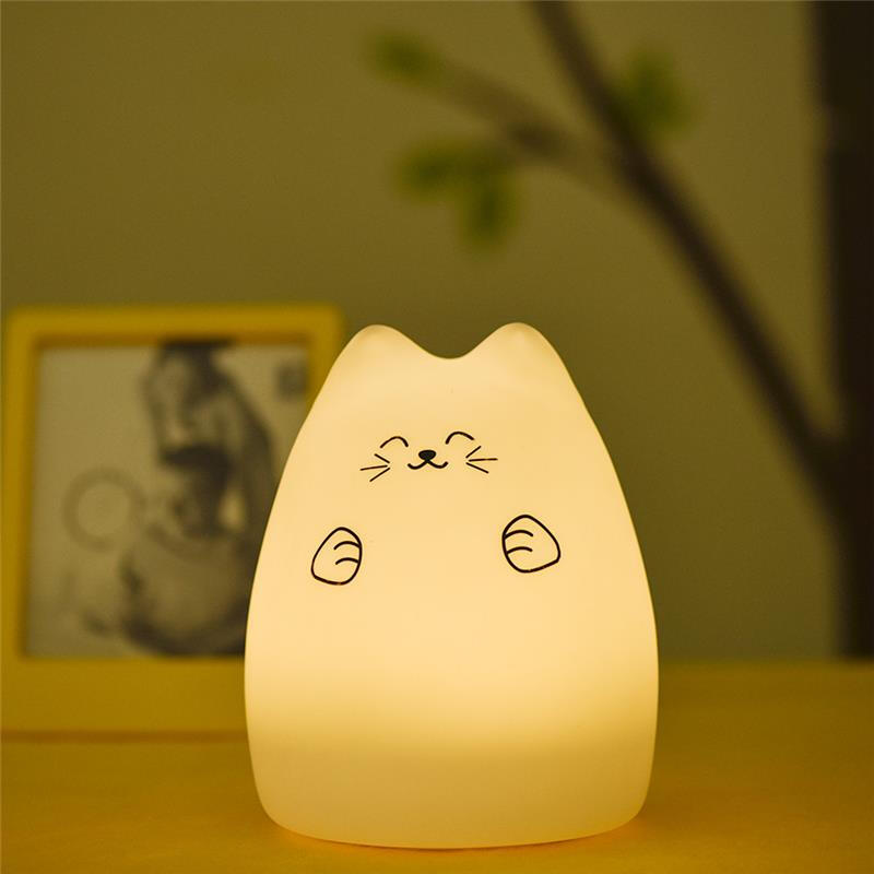 可爱萌宠智能萌猫七彩LED小夜灯充电床头氛围灯节日礼物 猫