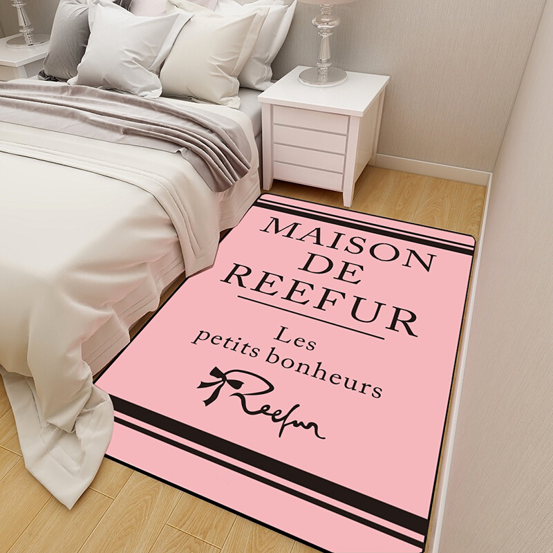 北欧简约客厅地毯卧室可爱满铺房间床边小地毯儿童房地毯垫可机洗_5 1.4x2米收藏加购送门垫 粉色字母1