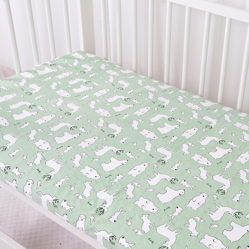 针织纯棉床笠A类宝宝儿童床单卡通床垫罩单件透气幼儿园定做_4_6 100x60x5cm 绿色麋鹿