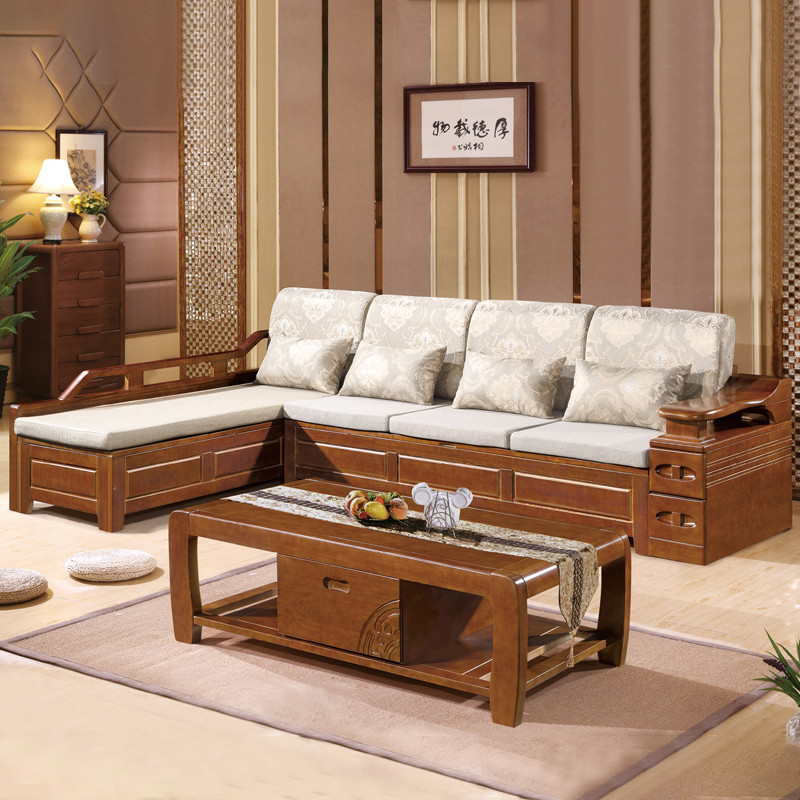 中伟(ZHONGWEI)沙发实木沙发组合新中式布艺沙发现代简约客厅沙发含茶几304*185*80cm/胡桃色#830 3人位+贵妃+茶几