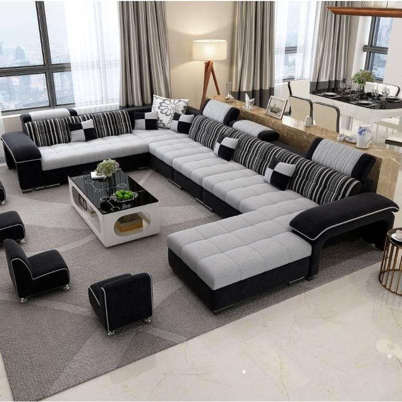 沙发客厅整装布艺沙发小户型贵妃转角组合北欧现代简约u型l型家用_955_786 两件套2.4米（送地毯）_黑色+灰色