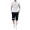男士运动套装夏季跑步健身运动衣服装宽松休闲短袖T恤短裤两件套_3 XL 928白色
