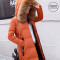 简妮薇(JIANNIWEI)中长款羽绒服女2018冬季新款韩版时尚修身学生面包服大毛领棉袄大码加厚外套女 3XL 焦糖色