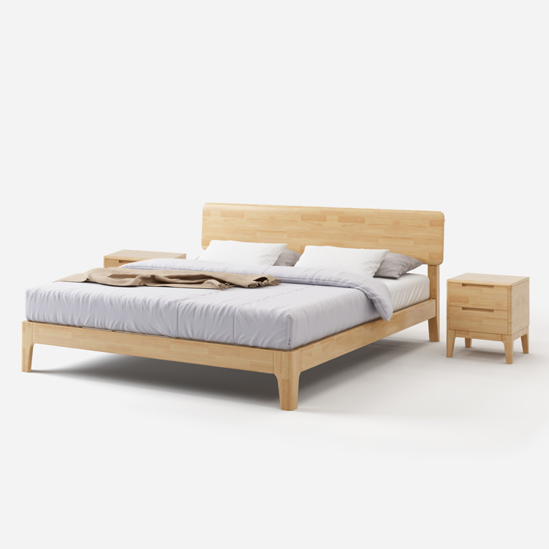 一米色彩 北欧实木床现代简约原木1.8米橡胶木双人床带软靠气压高箱1.5M主卧室 1.5M实木床+2床头柜+床垫