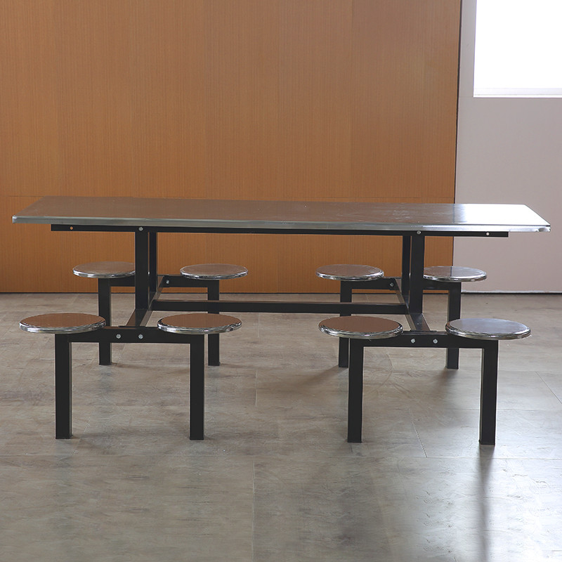鑫金虎 学校员工食堂餐桌椅连体桌椅组合 四人位不锈钢