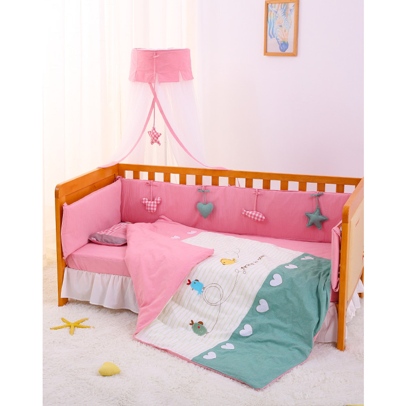 龙之涵 婴儿床上用品 婴儿床围套件十件套 纯棉新生儿宝宝被子双被芯 飞鸟漫舞60*105cm