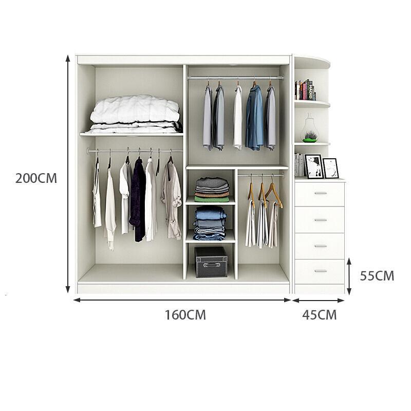 衣柜推拉2现代简约卧室家具组装实木质柜子整体移衣橱定制_7_3 160衣柜+边柜