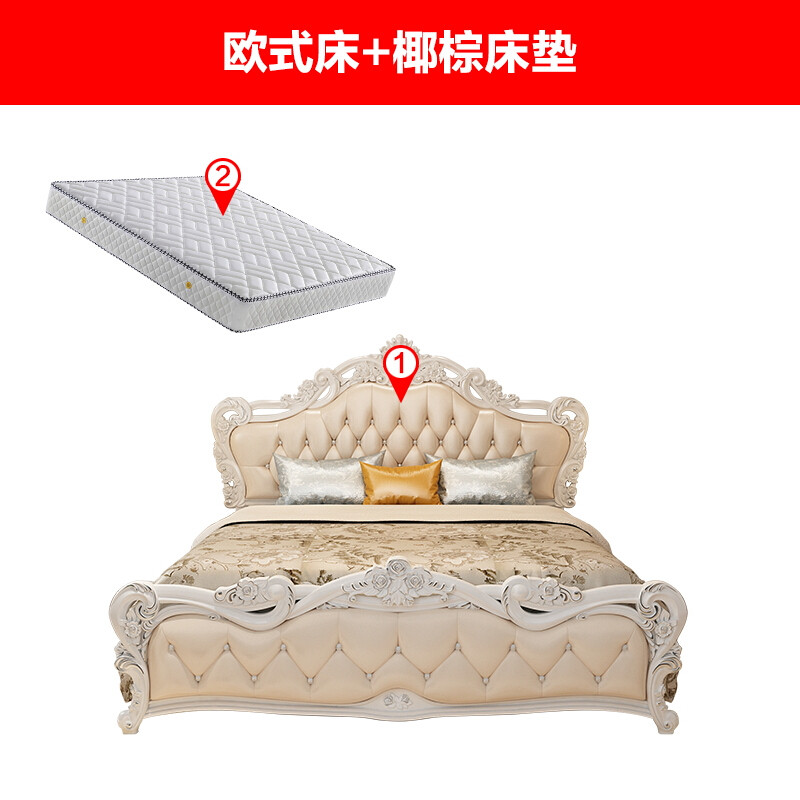 欧式床法式床1.8米实木高箱田园公主双人婚床简欧主卧室家具套装_11 床+床垫