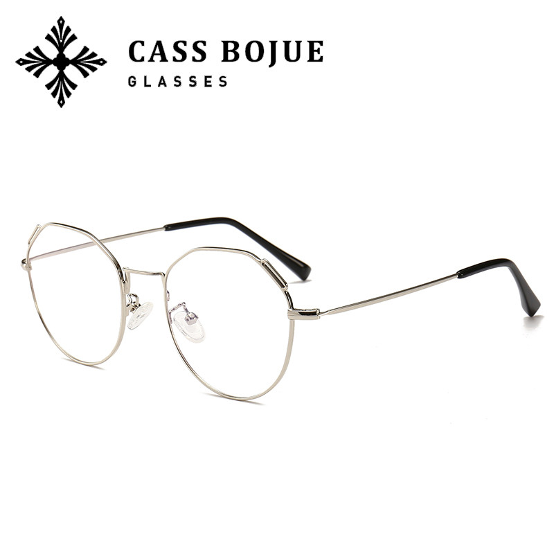 新款通用金属多边形眼镜架轻巧时尚学生眼镜框猫耳可爱平光镜1807 银色