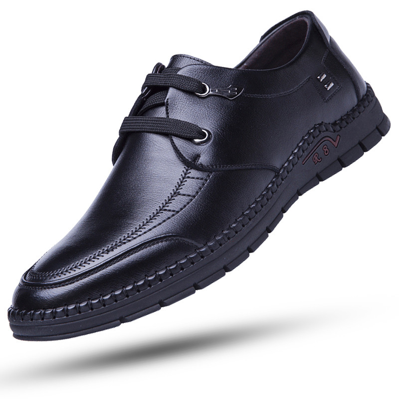路易克思男鞋大码男士商务休闲皮鞋透气软底黑色系带单鞋5217 黑色 43码