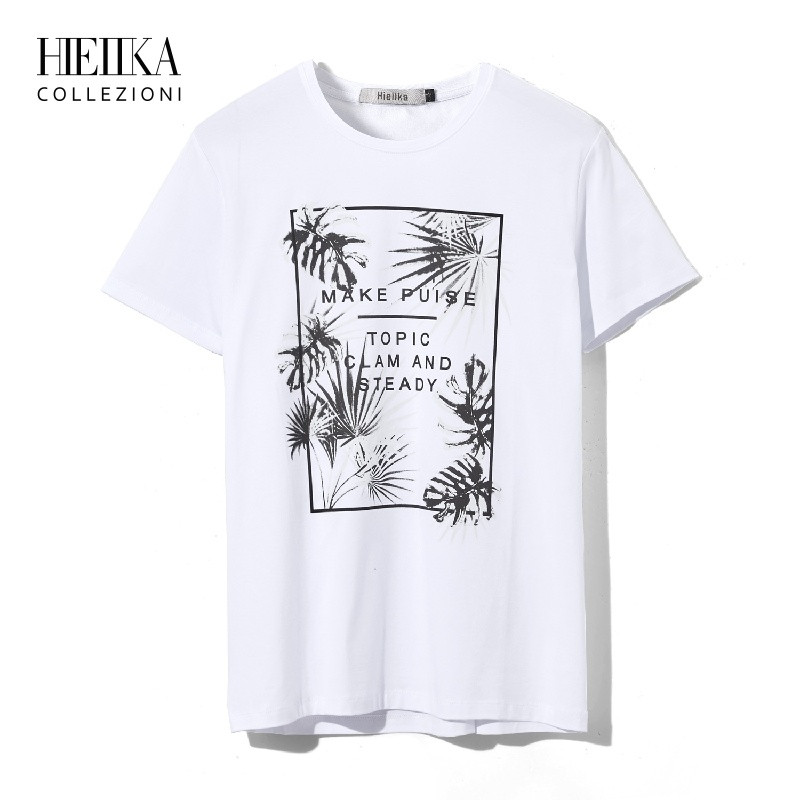 Hieiika海一家男装2019夏季植物字母印花休闲短袖T恤 170/88A/M 漂白花纹G9