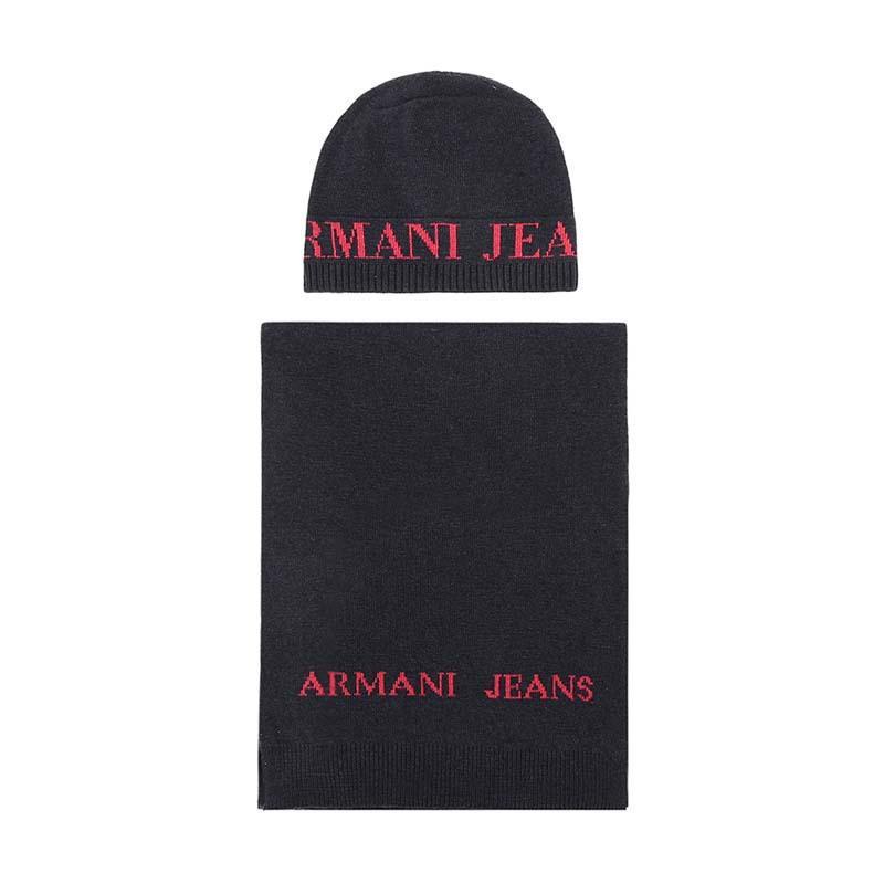 ARMANI JEANS 阿玛尼 男士混纺围巾帽子礼盒套装 937503 CC783 00635-灰蓝色红色-II码