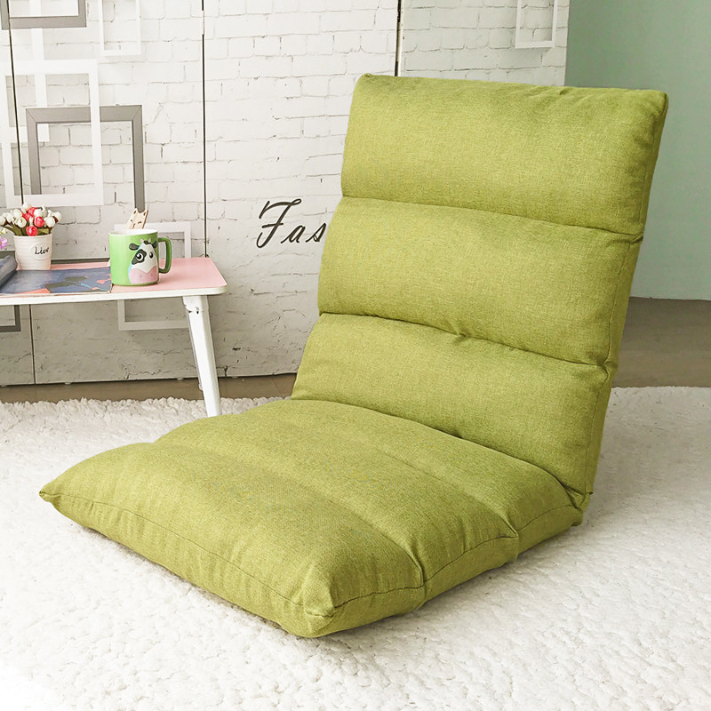 懒人沙发单人榻榻米卧室阳台宿舍小沙发床上 靠背椅折叠可爱地板椅 军绿色6格(果绿色)
