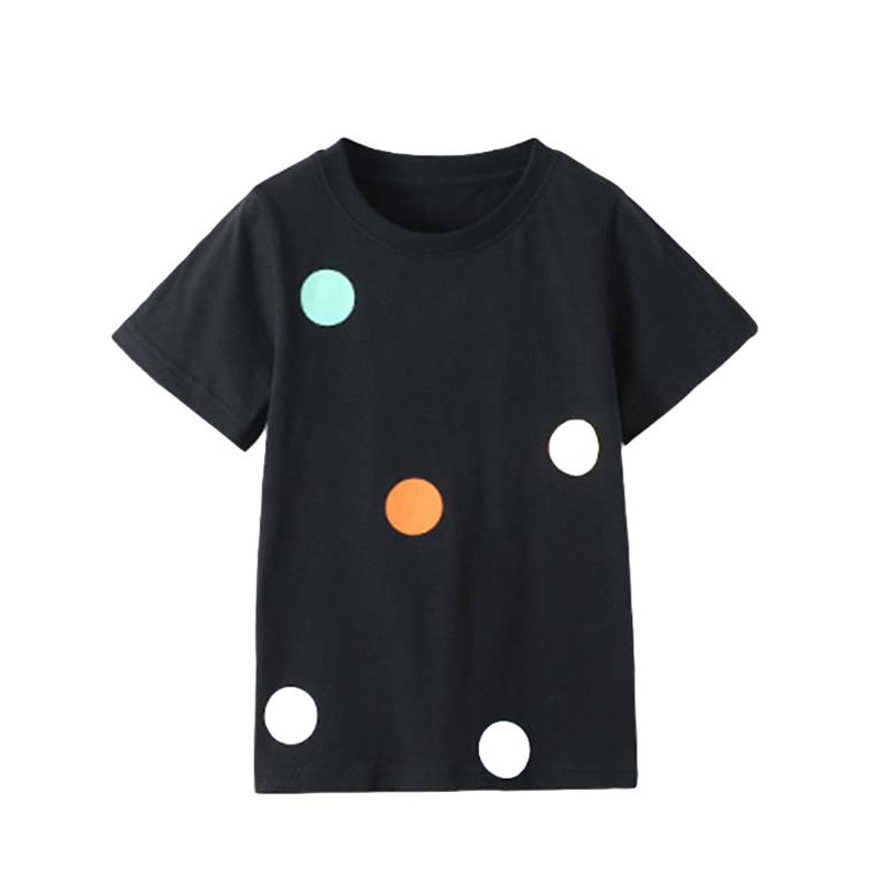 南极人(NanJiren)男童短袖卡通字母T恤时尚薄款儿童上衣 彩色圆点黑色 90cm