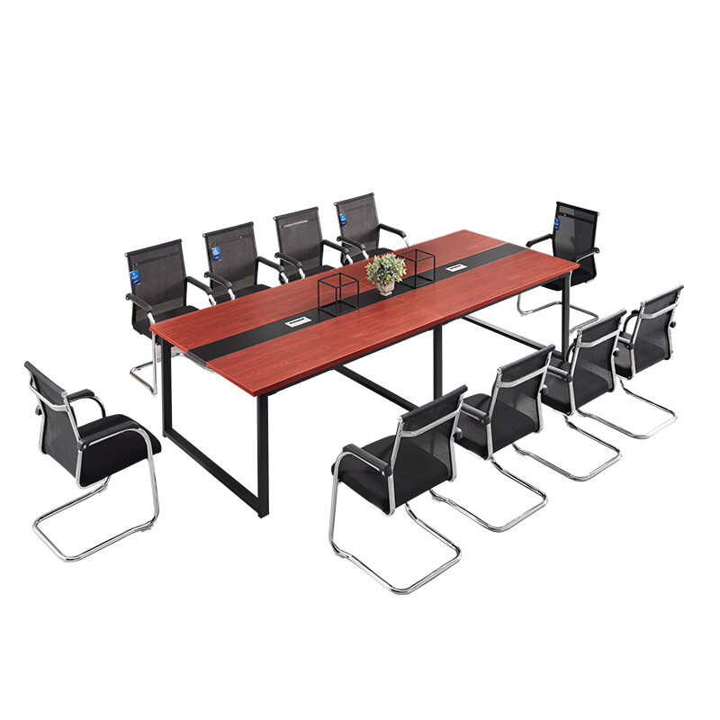 欧宝美会议桌洽谈桌简易钢架桌员工桌长条培训桌红樱桃色 3000*1200（单位：张）