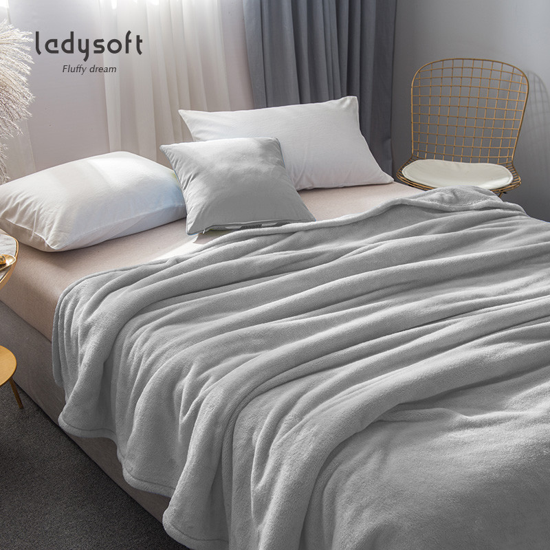 ladysoft御棉堂 法兰绒纯色毛毯双人盖毯午睡毯空调毯春夏盖毯床上用品 2.3*2.4M 灰色