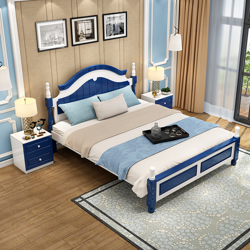 实木床现代简约单人双人床1.2北欧式公主床架1.5m出租屋公寓床1.8米主卧美式家具成人大人床 1800mm*2000mm+送床垫{5色可选}+床头柜1个
