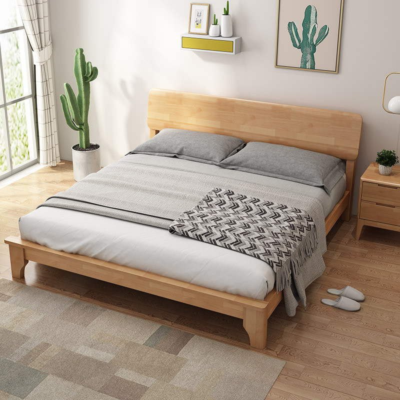一米色彩 床 实木床1.2米单人床1.5M1.8米实木双人床 宜家北欧日式现代简约原木 卧室家具 1.8米床+2床头柜+床垫丨原木色