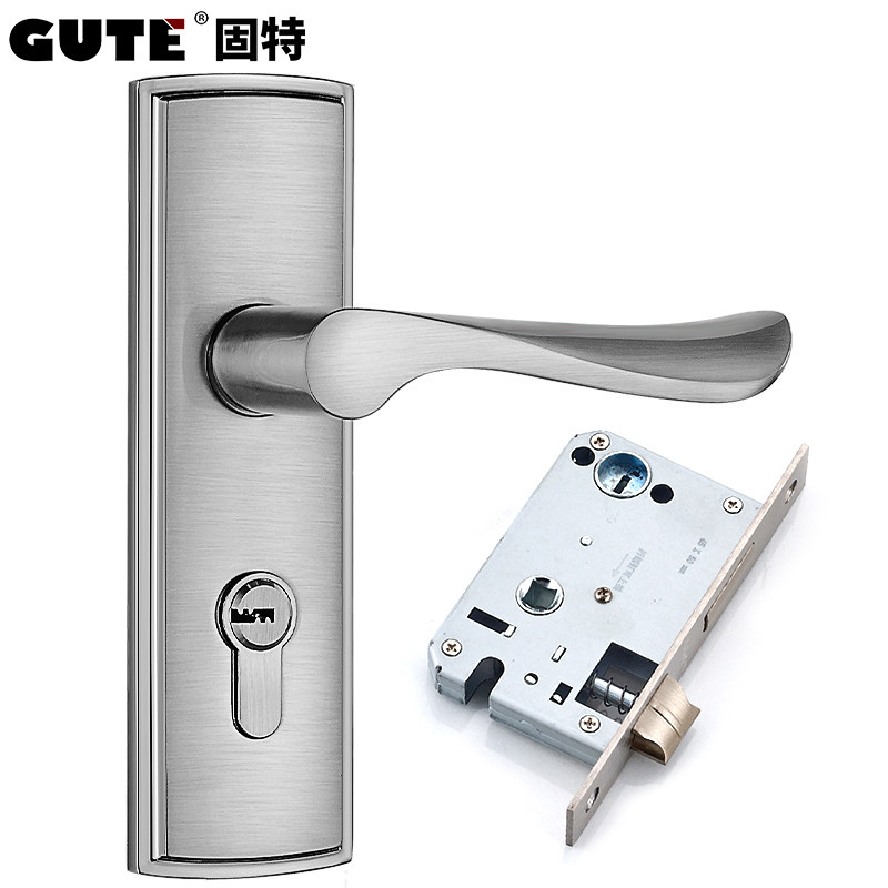 固特（GUTE） 简约单舌执手房门锁具三件套套餐 3片平开合页套装 左右方向通用（适合门厚度38-49mm） 通用型 双舌门锁-带钥匙