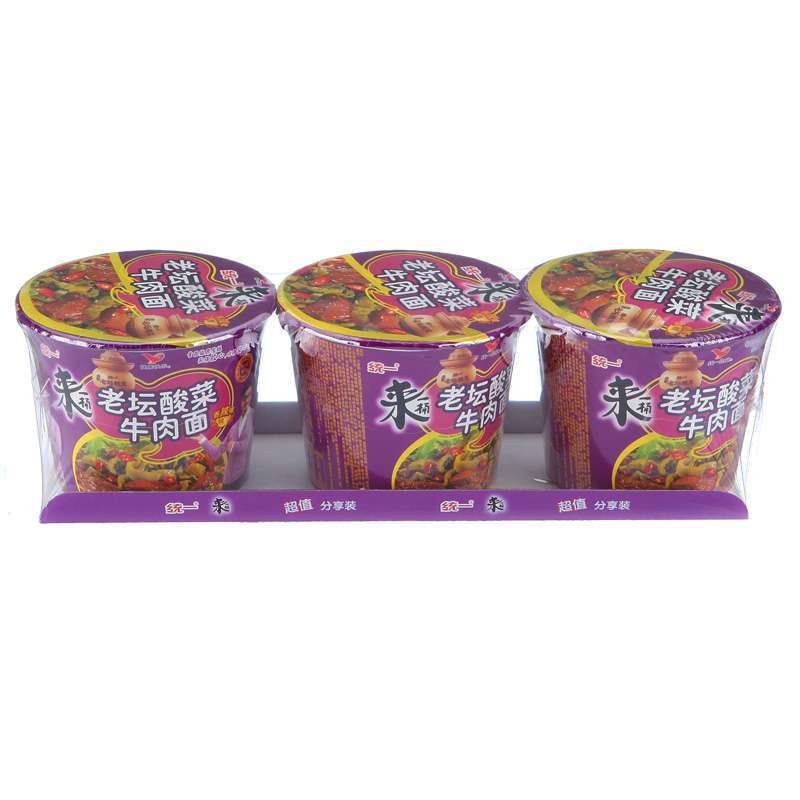 统一 来一桶老坛酸菜牛肉面120g/桶*3