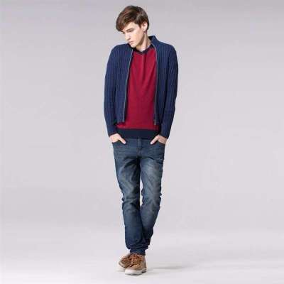 佐丹奴男 双线提花百搭<em>开衫针织</em>衫01053578 天