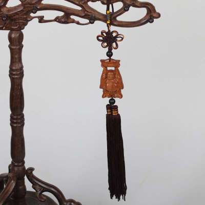 苗丽珠宝 天然梨花木车挂 举元宝弥勒佛汽车挂