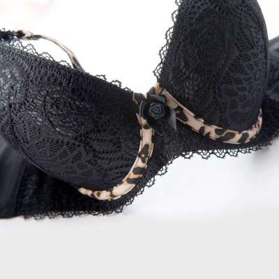 rubeh都市女士黑色豹纹内衣超厚<em>文胸</em>聚拢加厚