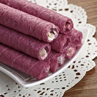 自然派紫薯酥卷 天然紫薯蛋卷 灌心奶油 酥脆香