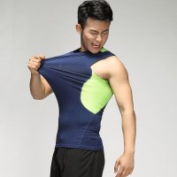 2016拍拍狼夏季男士拼接无袖紧身衣短裤中裤套装 薄款吸汗透气速干男