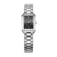 雷诺手表商务时尚 钢带表带腕表 防水石英手表机芯 女表 黑面银钉