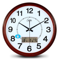 钟创意钟表日历挂表客厅时钟大静音客厅墙壁钟个性石英钟(b04)_14英寸（直径35.5厘米） 2568咖木白日历36厘米