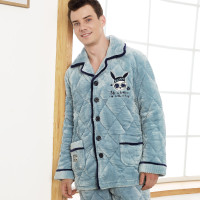 红豆居家(Hodohome)男士新款时尚卡通厚款棉袄夹棉睡衣家居服套装 灰蓝 175cm