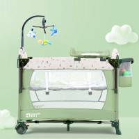 coolbaby婴儿床可移动可折叠便携式宝宝床多功能新生婴儿床拼接大床可移动摇篮床婴儿床边床bb床 绿色 110*60