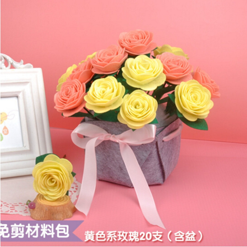 中天乐 [玫瑰花束]不织布手工制作diy材料包礼物仿真免剪 材料包 粉色