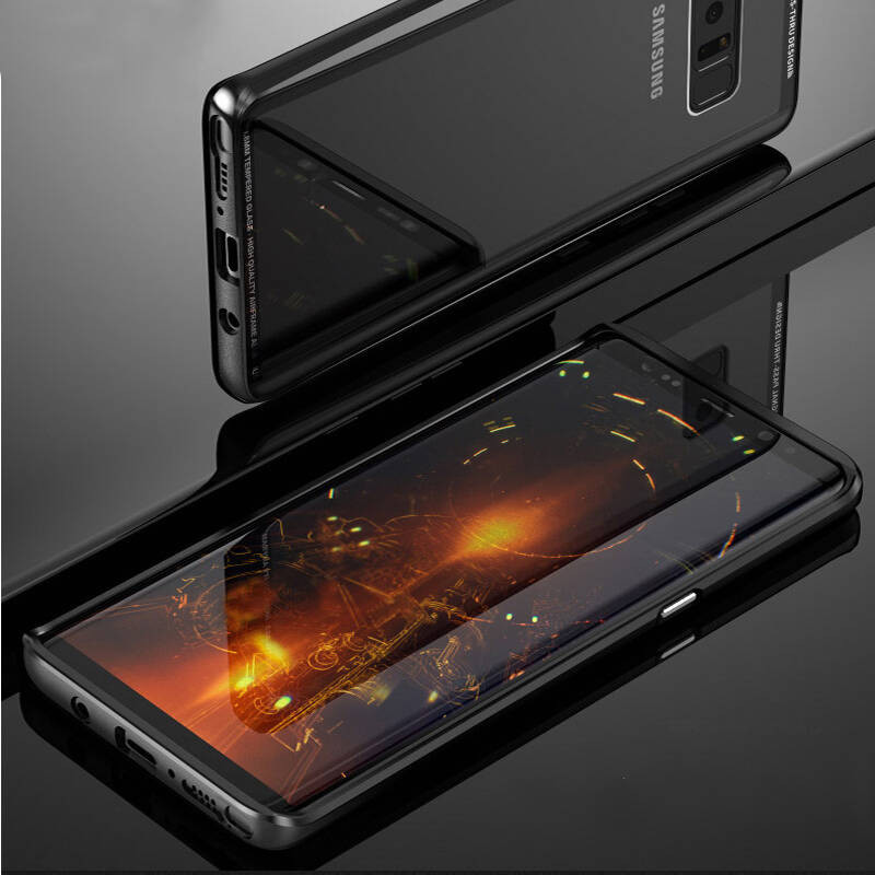 三星Note8手机壳金属边框+透明钢化玻璃后盖