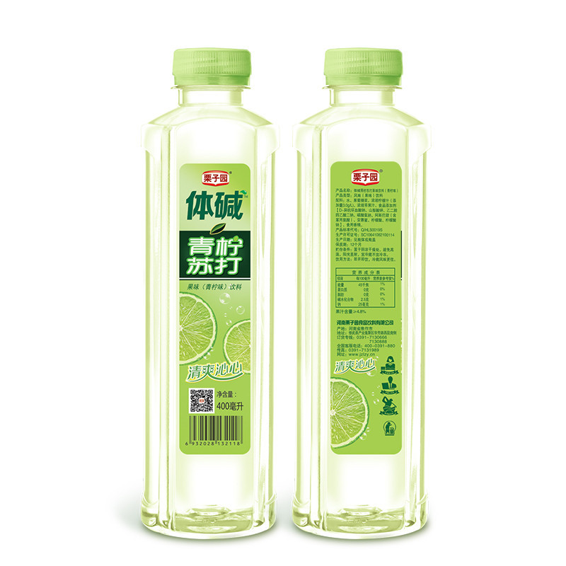 栗子园柠檬水饮料青柠果味苏打水无汽饮料果味苏打包邮400ml*24瓶装