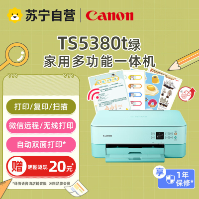 佳能TS5380T 彩色喷墨彩色手机照片打印机复印一体机扫描家用办公自动双面小型家用多功能三合一学生相片打印机 绿色
