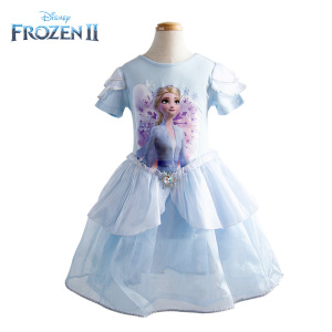 迪士尼正版授权冰雪奇缘2艾莎女王连衣裙女童春款长袖儿童演出服