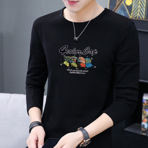长袖上衣男士秋季新款韩版修身型时尚潮流印花薄款圆领打底衫T恤