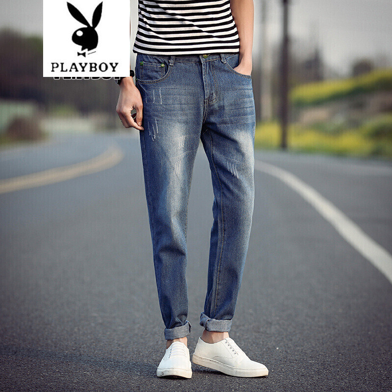 花花公子青春休闲青少年学生街拍男士牛仔裤大