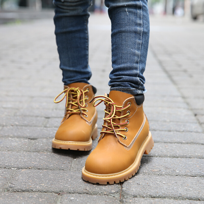 款儿童马丁靴真皮短靴女童男童英伦风小黄鞋秋