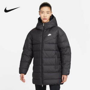 Nike耐克女子中长款羽绒冬季加厚保暖运动休闲连帽夹克DQ6874-010