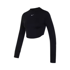 Nike 纯色Logo徽标训练运动速干长袖T恤 女款 黑色 FB5277-010