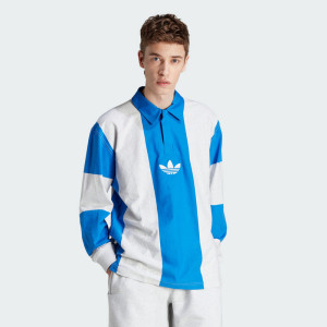 adidas originals三叶草 条纹拼色宽松运动长袖Polo衫 男款 蓝色 IM4584